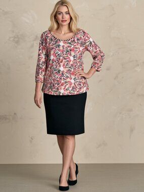 CDP & CO.  Black, Red & Tan Geometric Top / Tee
